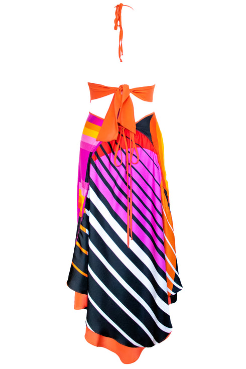 Vivian "CH Logo III/Lignes Parallèles III" Robe Foulard Réversible en Soie